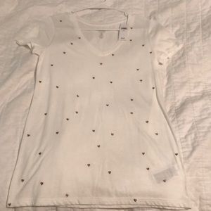 Gap Heart Print White V-neck Tee, XS
